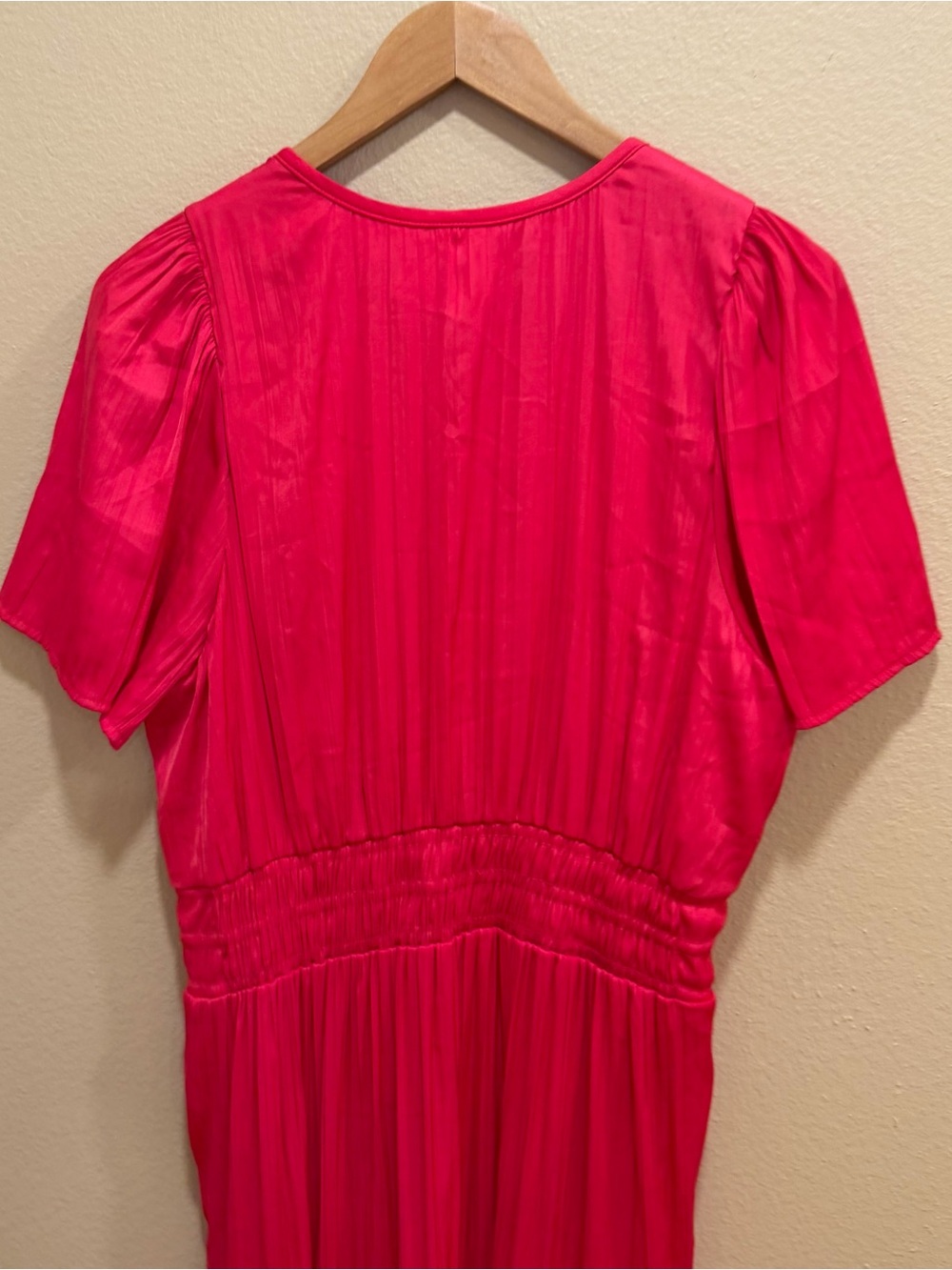 Anthropologie Somerset Bright Pink Satin Tiered Maxi Dress - Elegant V-Neck XL - Picture 6 of 12